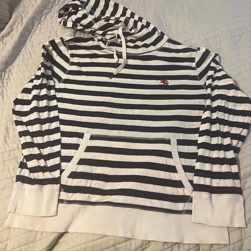 Express Men’s Navy and White Striped Drawstring Hoodie - Size Large